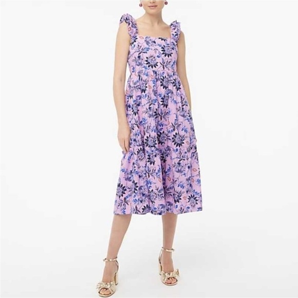 J. Crew Factory Square Neck Smocked Floral Dress Size 8 - Picture 1 of 16
